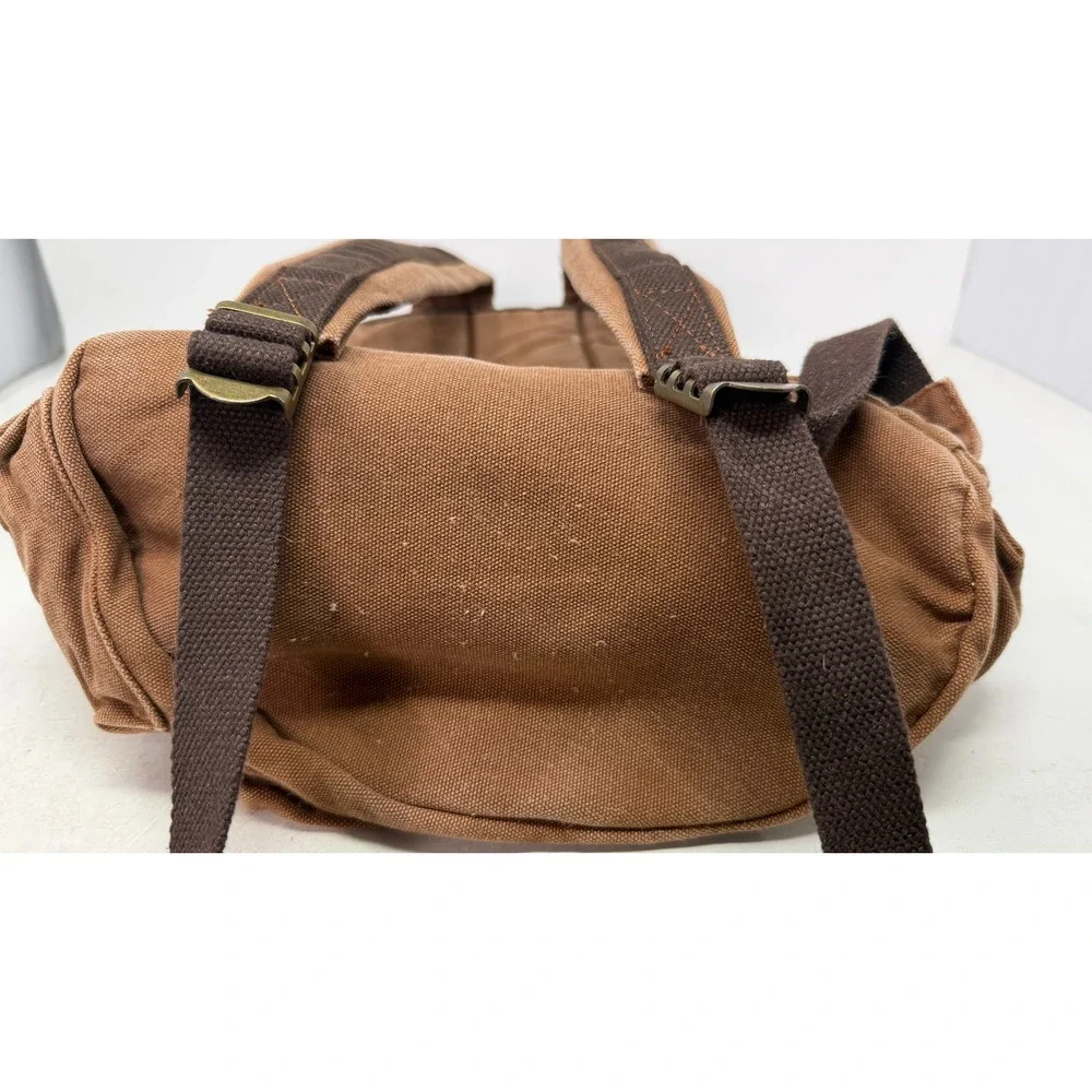 Vintage Style Brown Canvas Backpack Leather Trim Rucksack Travel Bag Mens Womens